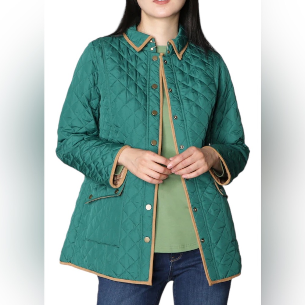 Joan Rivers Quilted Barn Jacket with Faux Suede Trim Evergreen A352426 NWT 1X
